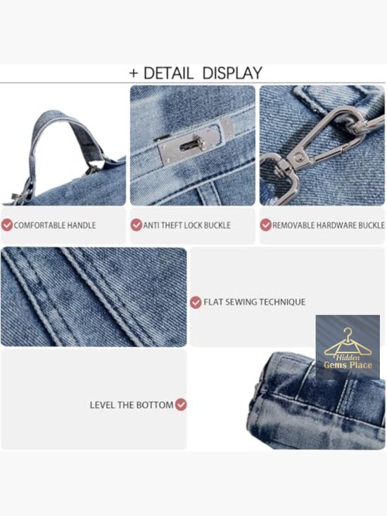 Vintage Wash Denim Backpack, Large Capacity Daypack for Travel School Work main image 6